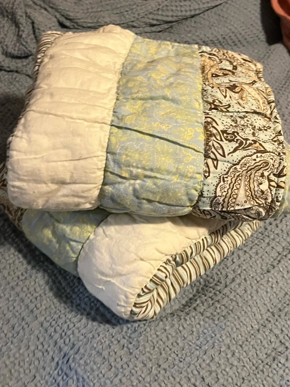 Greenland Home~ Pillow Shams~Blue Paisley Stripe Patchwork Quilt ~ 💯 Cotton